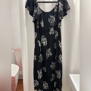 Black and White Floral Off-Shoulder Dress